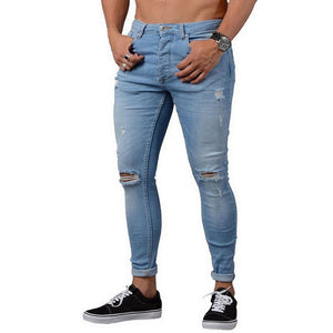 Mens Ripped Jeans for men Casual Black Blue Skinny slim Fit Denim Pants Biker Hip Hop Jeans with sexy Holel Denim Pants