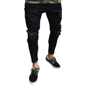 Mens Ripped Jeans for men Casual Black Blue Skinny slim Fit Denim Pants Biker Hip Hop Jeans with sexy Holel Denim Pants