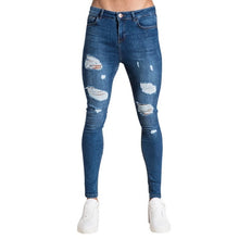 Load image into Gallery viewer, Mens Ripped Jeans for men Casual Black Blue Skinny slim Fit Denim Pants Biker Hip Hop Jeans with sexy Holel Denim Pants