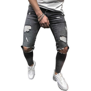 Mens Ripped Jeans for men Casual Black Blue Skinny slim Fit Denim Pants Biker Hip Hop Jeans with sexy Holel Denim Pants