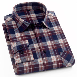 100% Cotton Flannel Men's Plaid Shirt Slim Fit Male Casual Long Sleeved Shirts Soft Comfortable Breathable High Quality 4XL