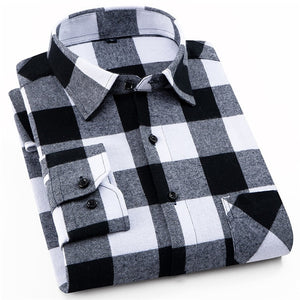 100% Cotton Flannel Men's Plaid Shirt Slim Fit Male Casual Long Sleeved Shirts Soft Comfortable Breathable High Quality 4XL