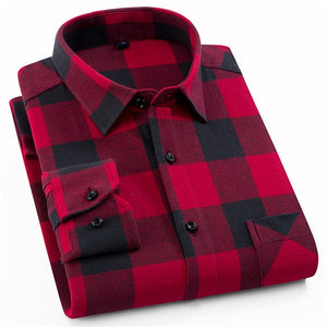 100% Cotton Flannel Men's Plaid Shirt Slim Fit Male Casual Long Sleeved Shirts Soft Comfortable Breathable High Quality 4XL