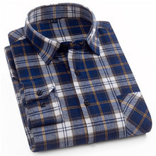 Load image into Gallery viewer, 100% Cotton Flannel Men&#39;s Plaid Shirt Slim Fit Male Casual Long Sleeved Shirts Soft Comfortable Breathable High Quality 4XL