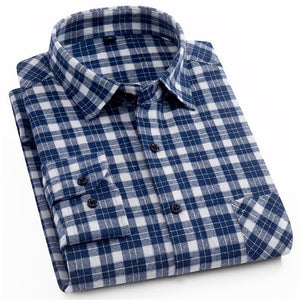 100% Cotton Flannel Men's Plaid Shirt Slim Fit Male Casual Long Sleeved Shirts Soft Comfortable Breathable High Quality 4XL