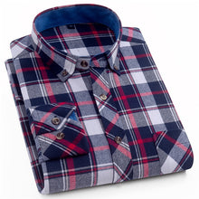 Load image into Gallery viewer, 100% Cotton Flannel Men&#39;s Plaid Shirt Slim Fit Male Casual Long Sleeved Shirts Soft Comfortable Breathable High Quality 4XL