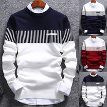 Load image into Gallery viewer, Fashion Men Sweater Color Block Patchwork O Neck Long Sleeve Knitted Sweater Top Blouse For Warm Men&#39;s Clothing