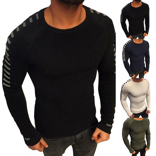 Neck sweater men sweater homme Fashion Sweater Men Pleated Sweater Round Neck Long Sleeve Knitwear Pullover Sweater