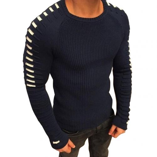 Neck sweater men sweater homme Fashion Sweater Men Pleated Sweater Round Neck Long Sleeve Knitwear Pullover Sweater