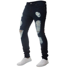 Load image into Gallery viewer, Mens Ripped Jeans for men Casual Black Blue Skinny slim Fit Denim Pants Biker Hip Hop Jeans with sexy Holel Denim Pants