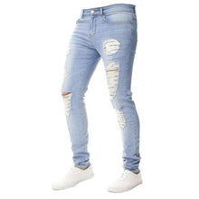 Load image into Gallery viewer, Mens Ripped Jeans for men Casual Black Blue Skinny slim Fit Denim Pants Biker Hip Hop Jeans with sexy Holel Denim Pants