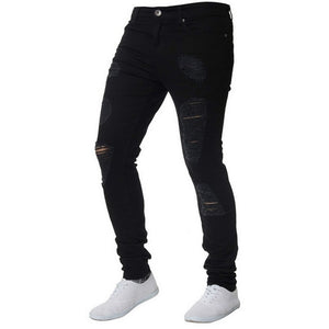 Mens Ripped Jeans for men Casual Black Blue Skinny slim Fit Denim Pants Biker Hip Hop Jeans with sexy Holel Denim Pants