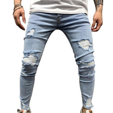 Load image into Gallery viewer, Mens Ripped Jeans for men Casual Black Blue Skinny slim Fit Denim Pants Biker Hip Hop Jeans with sexy Holel Denim Pants