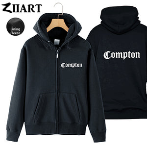 Compton Gothic font Hip Hop Rap Couple Clothes Man Boys Full Zip Autumn Winter Fleece Hooded Coat Jackets ZIIART