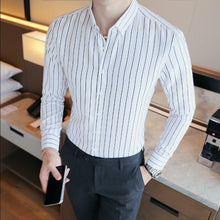 Load image into Gallery viewer, Men&#39;s Contrast Vertical Striped Dress Shirts High-quality Comfortable Cotton Long Sleeve Slim-fit Smart Casual Button-down Shirt