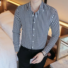 Load image into Gallery viewer, Men&#39;s Contrast Vertical Striped Dress Shirts High-quality Comfortable Cotton Long Sleeve Slim-fit Smart Casual Button-down Shirt